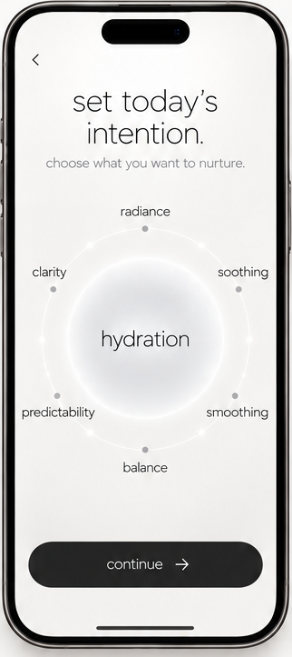 App screen: set today's intention by choosing what you want to nurture.